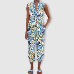 Farm Rio Off White Macaw Flight Canvas Jumpsuit
